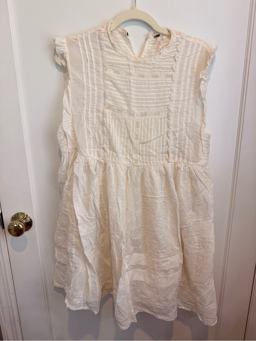 Free People Cream Embroidered Mini Dress